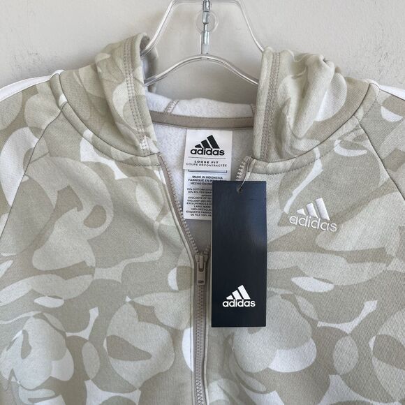 Adidas Girls Beige Camo Zip Up Hoodie Sweatshirt 3 Striped Size XL (16) - Picture 2 of 8